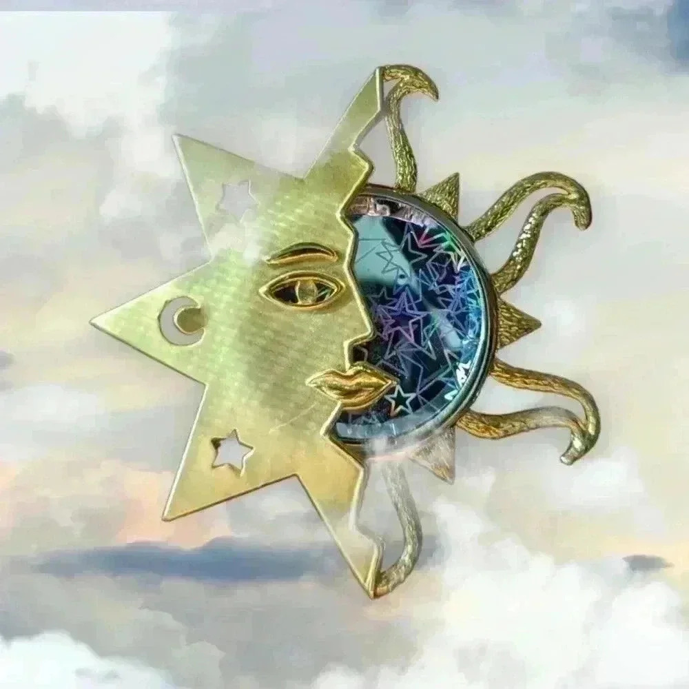 Jonette Jewelry Sun, Moon & Stars Brooch 1980s Gold-Tone
